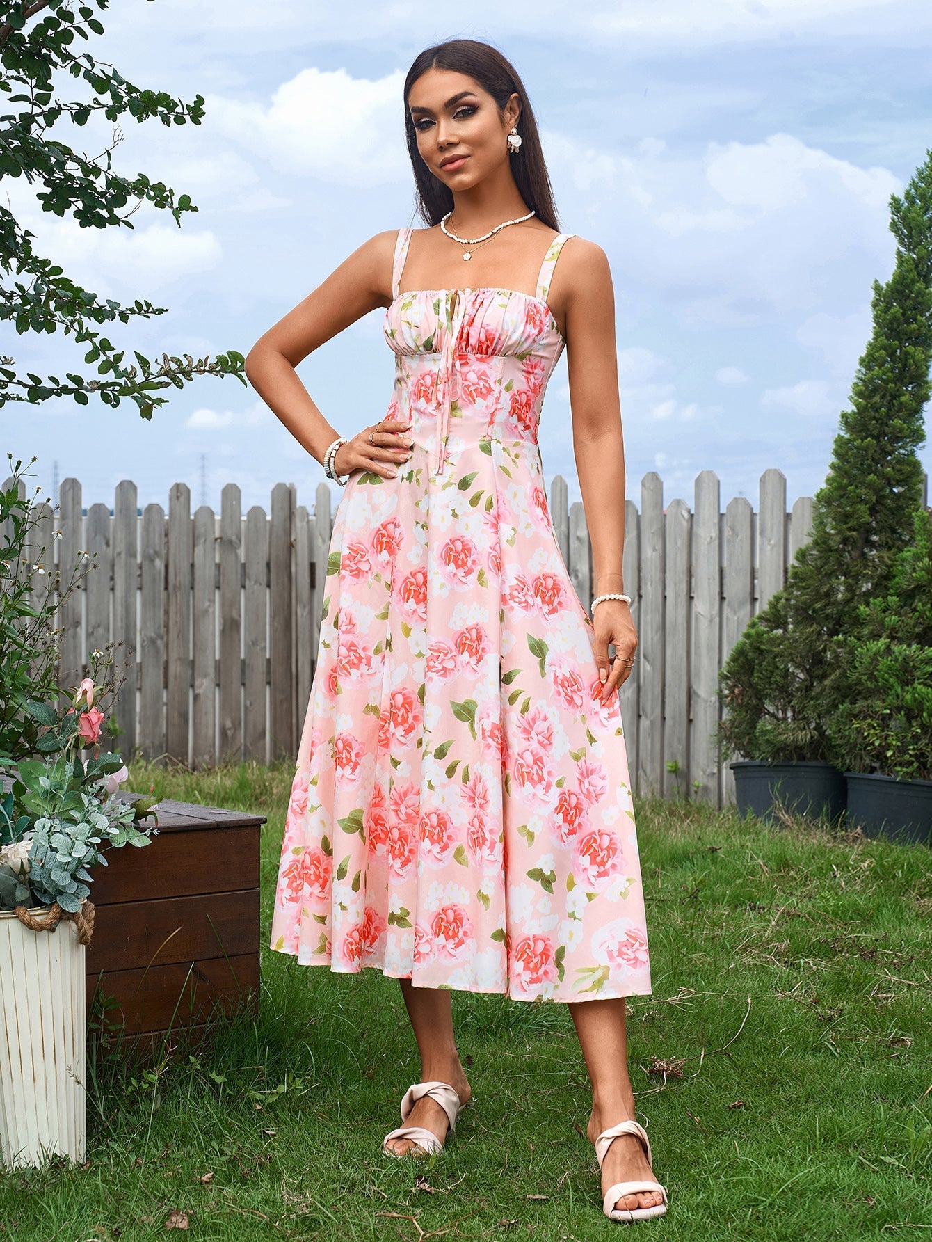 Midi dress with ruched bust and split thigh - View 69 | WEUXS