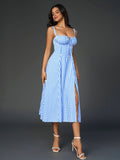 Midi dress with ruched bust and split thigh - View 81 | WEUXS