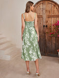 split thigh ruched bust floral cami dress#color_green