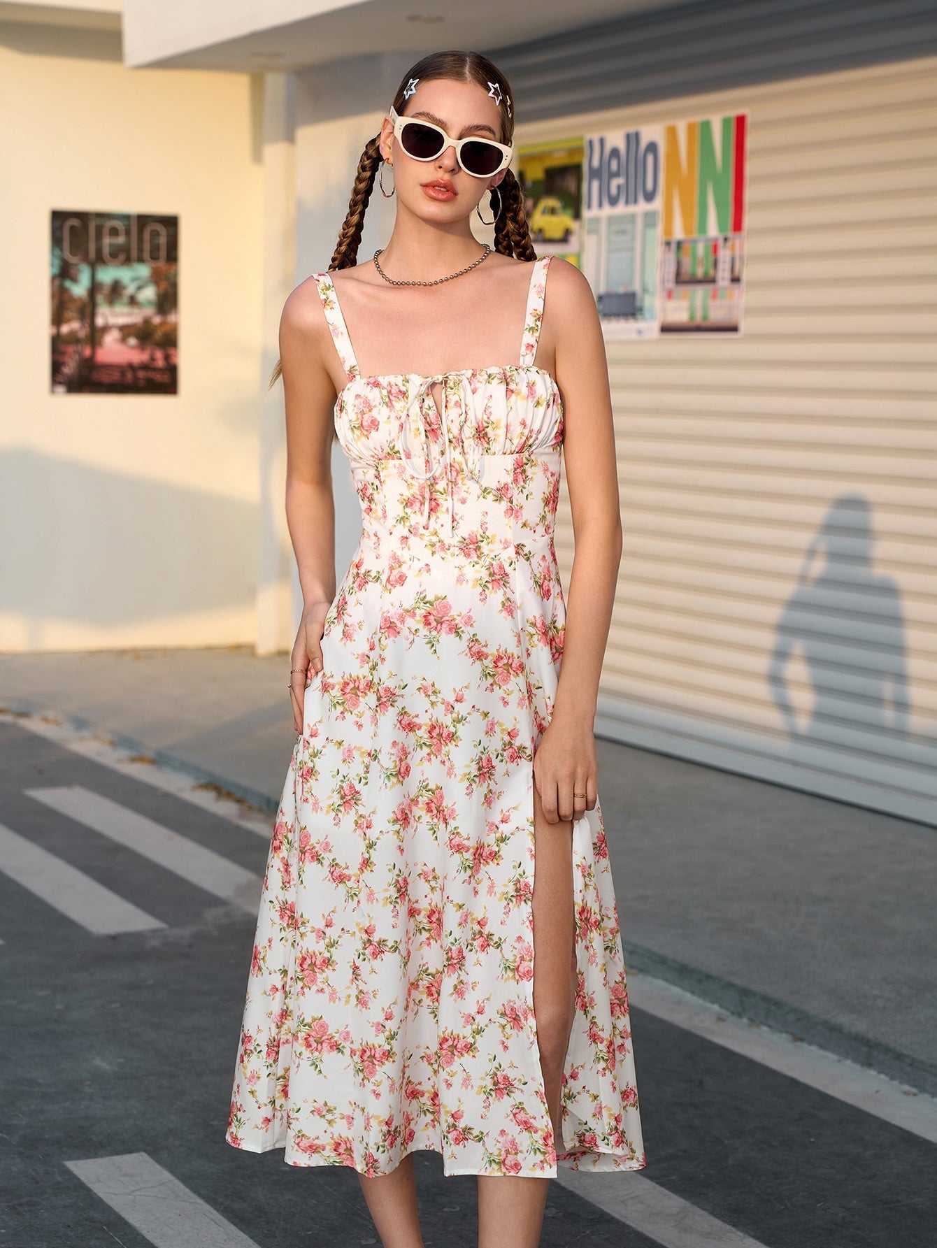 Floral Cami Dress with Split Thigh - View 24 | WEUXS
