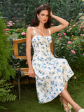 floral split thigh ruched bust cami dress#color_br