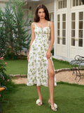 ruched bust split thigh floral cami dreess#color_gr