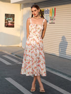ruched bust floral split thigh cami dress#color_rose