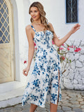 floral ruched bust split thigh cami dress#color_whiteb