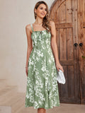 floral ruched bust split thigh cami dress#color_green