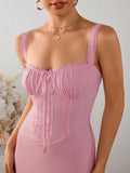 mermaid tie front ruched bust bodycon dress#color_pink