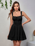 Fitted cami dress with tie front detail and flared hem - View 18 | WEUXS