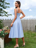 tie front ruched bust split thigh ruched cami dress#color_blue