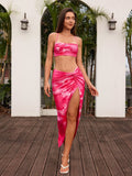 crop cami ruched top&twist front wrap skirt#color_pinkfloral