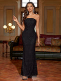 mesh sequin ruched tube dress#color_black
