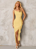 Maxi dress with ruched detailing and asymmetrical hem - View 23 | WEUXS