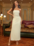 ruched split hem tube maxi dress#color_ivory
