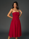 backless waist ruched prom tube dress#color_red