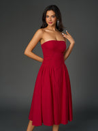 backless waist ruched prom tube dress#color_red