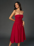 backless ruched waist prom tube dress#color_red