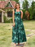 Floral print maxi dress with ruffle straps and square neckline - View 18 | WEUXS