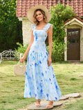 Floral print maxi dress with ruffle straps and square neckline - View 6 | WEUXS