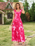 Floral print maxi dress with ruffle straps and square neckline - View 11 | WEUXS