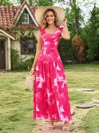 Floral print maxi dress with ruffle straps and square neckline - View 11 | WEUXS