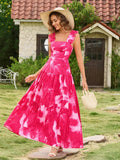 Floral print maxi dress with ruffle straps and square neckline - View 10 | WEUXS