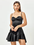 Satin mini dress with sweetheart neckline and asymmetrical hem - View 6 | WEUXS