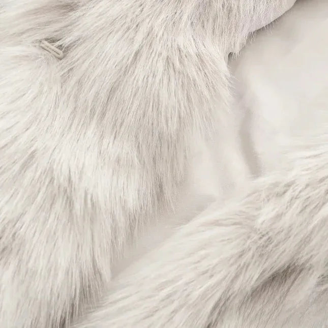 Luxe Cream Faux Fur Lapel Coat - Plush Mid-Length Winter Jacket - WEUXS