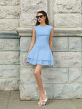 pleated hem ruched sleeveless solid dress#color_blue