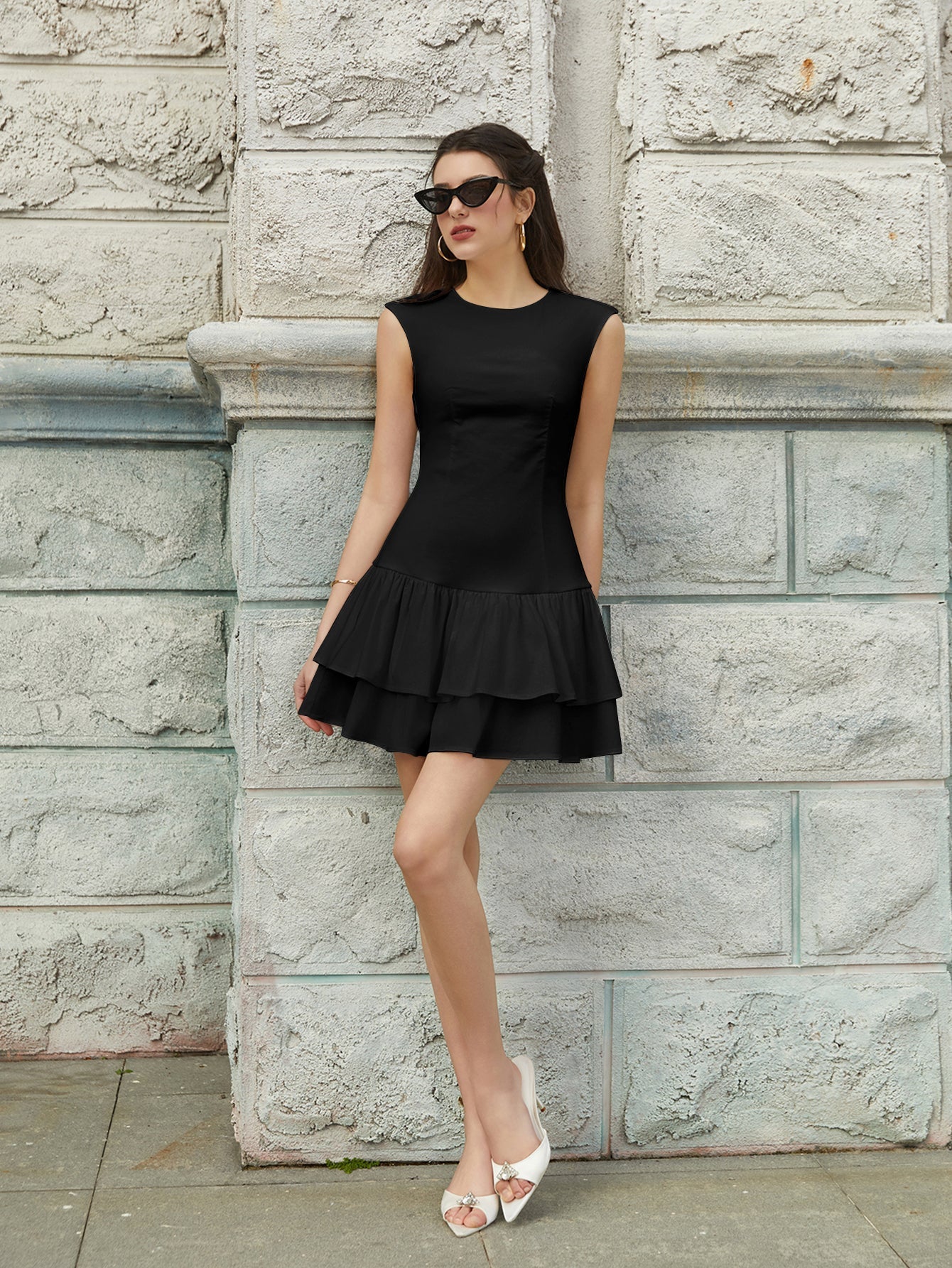 Sleeveless Pleated Hem Ruched Solid Dress - View 17 | WEUXS