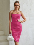 Asymmetrical Ruched Midi Dress