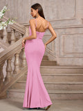 ruched solid bodycon formal dress#color_pink