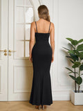 Solid Bodycon Ruched Formal Dress#color_black