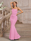 ruched bodycon solid formal dress#color_pink