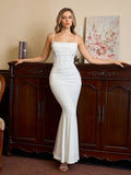 Solid Ruched Formal Bodycon Dress#color_white