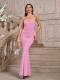 solid ruched bodycon formal dress#color_pink