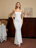 Bodycon Solid Ruched Formal Dress#color_white