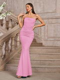 solid bodycon ruched formal dress#color_pink