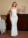Bodycon Formal Solid Ruched Dress#color_white