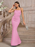bodycon solid ruched formal dress#color_pink