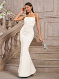 bodycon solid ruched formal dress#color_ivory