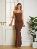 Ruched Solid Bodycon Formal Dress#color_brown