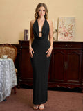 Sparkly Halter Neck Maxi Dress - View 6 | WEUXS