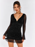 Glitter Mesh Mini Dress - View 7 | WEUXS