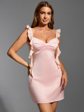 Satin Bow Detail Sweetheart Neck Mini Dress - View 6 | WEUXS