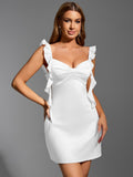 Satin Bow Detail Sweetheart Neck Mini Dress - View 18 | WEUXS