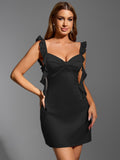 Satin Bow Detail Sweetheart Neck Mini Dress - View 12 | WEUXS