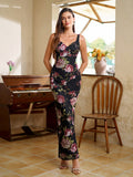 Floral print maxi dress with scoop neck and split hem - View 11 | WEUXS