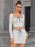  square neck embellished white top&bodycon skirt#color_white