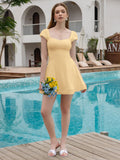 Square Neck Cap Sleeve Fit and Flare Dress - View 23 | WEUXS