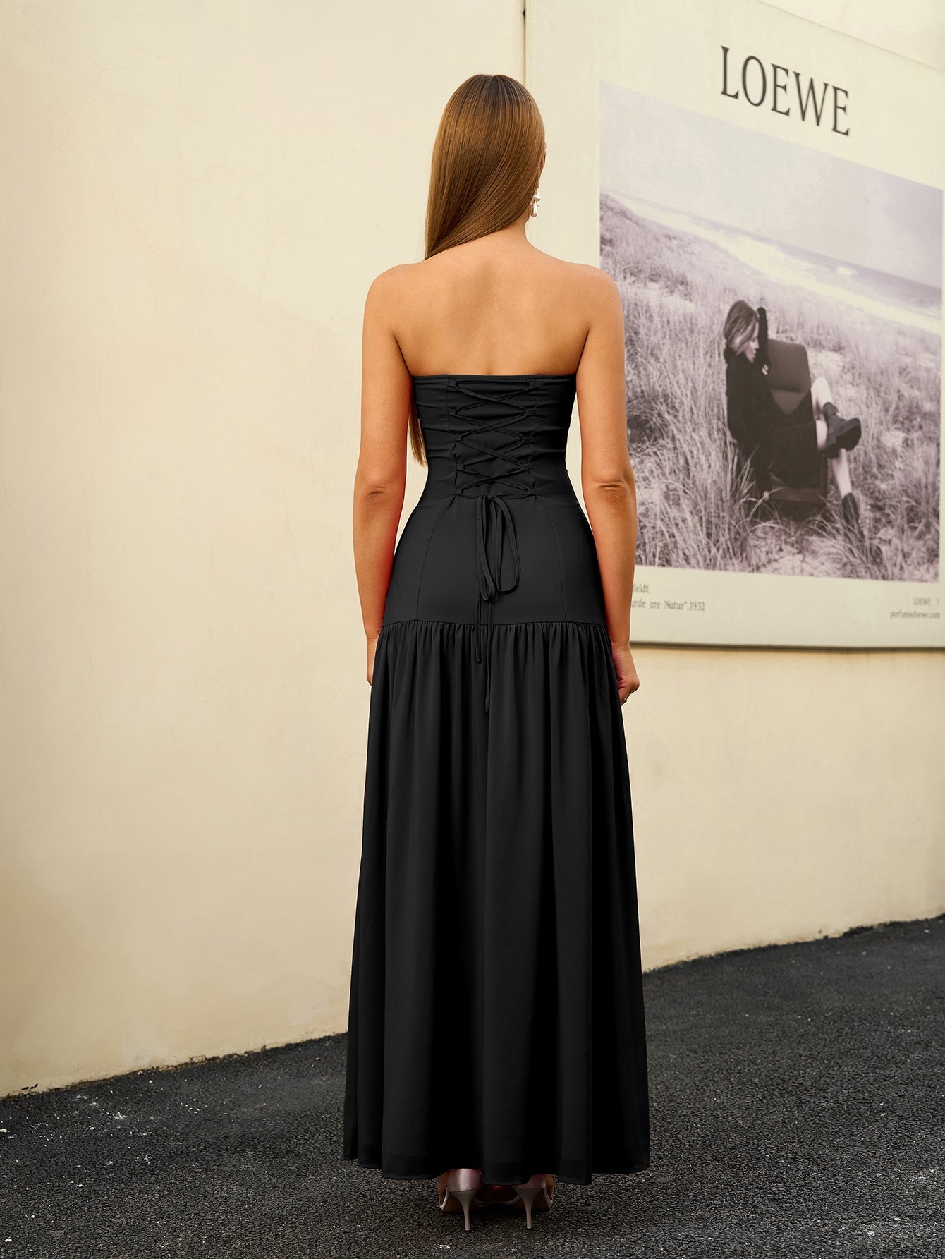 Strapless sweetheart neckline solid color midi dress - View 14 | WEUXS