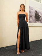 Strapless sweetheart neckline solid color midi dress - View 17 | WEUXS